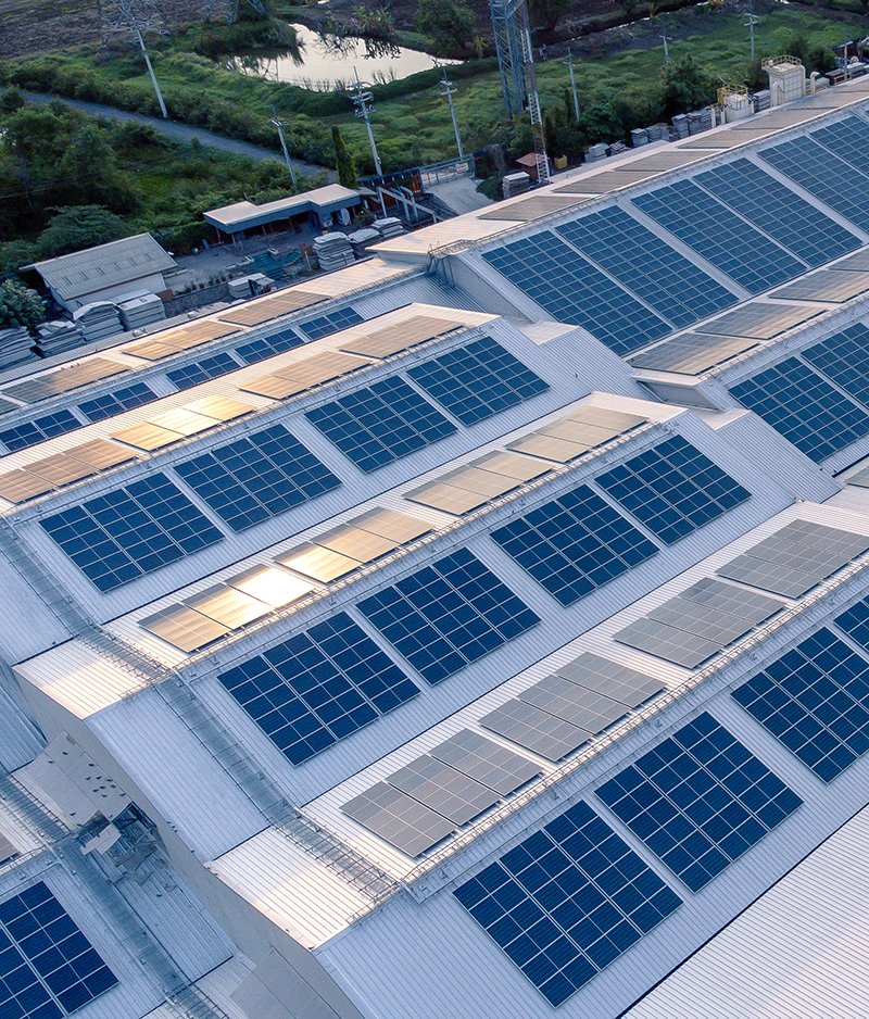 aerial view solar roof factory eco environment